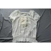 Abercrombie and Fitch Peasant Cap Sleeve Blouse Lace Ruffle Ivory Ladies Large