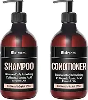2 Pack Blairsom Natural Daily Smooth Shampoo and Conditioner Essential Oils Safe and Deeply Scalp Treatment，Superior Marine Collagen Hydrate Moisturize Damaged Hair Restore Curls Increase Volume and Shine/500ml x2…