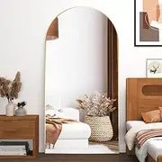 CONGUILIAO 180x80cm Gold Full Length Mirror Aluminum Alloy Frame Arched Mirrors with Standing, Full Body Mirrors Wall Mirror Large Dressing Mirror for Bedroom Living Room