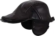 [MOBUTOFU] Color Block Warm Forward Hat Newsboy Hats for Men Sun Hats for Men Trucker Hats for Men Warm Hat for Men Hats for Man Men Newsboy Cap Vintage Hat Newsboy Caps Pu Leather Black