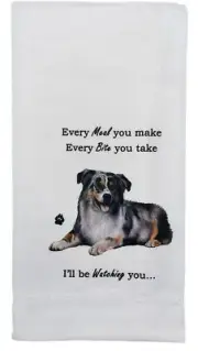 E&S Pets 711-53 Australian Shepherd Aussie Dog Kitchen Towel, Off-white