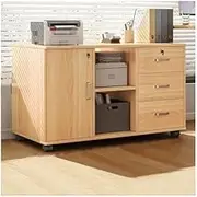 Wooden Mobile File Cabinet with 3 Drawers and 2 Compartments, Office Desk Under Storage Cabinet with Lock Plant Sideboard