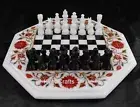 White Marble Chess Table Top Carnelian Stone Inlay Work Coffee Table for Home