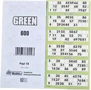 Bingosupermarket Bingo Tickets 600 Pad 6 To a Sheet 1-90 Perforated (Green), BIN5517