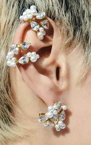 [Completedworks] Pearl and Crystal Cluster Earrings