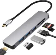 USB C Hub Multiport Adapter-7 in 1 Portable Space Aluminum Dongle 4K HDMI Output