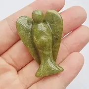 Natural Green Jade Healing Crystal Prayer Guardian Angel Statue, 38mm Carving Pocket Palm Stone Figurines Decoration