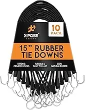 Rubber Bungee Cords with Hooks 10 Pack 15 Inch (27” Max Stretch) - Heavy-Duty Black Tie Down Straps for Outdoor, Tarp Covers, Canvas Canopies, Motorcycle, and Cargo - by Xpose Safety
