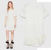 GUCCI DRESS WHITE IVORY PLISSE SILK PLEATED RUFFLE DETAIL $1,800 sz IT 38 / US 2