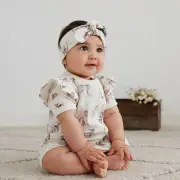 Aster & Oak Summer Short Deer Fawn Meadow Zip Romper