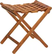 Mosaic Folding Stool in Solid Teak Wood, Brown