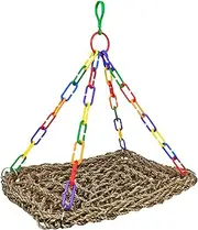 Folpus Parrot Perch Climbing Hammock Hanging Handmade Chew Toy Parrot Perch Toy Birdcage for Finches Parakeet Lovebird Canary Macaw, M