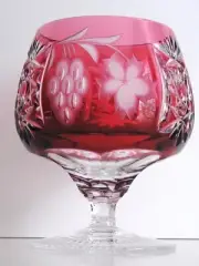 MARSALA CRANBERRY CASED CUT TO CLEAR CRYSTAL BRANDY COGNAC SNIFTER Set of 4