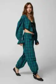 Out From Under Charlotte Bow Pants Urban Outfitters Check Balloon Leg Trousers M