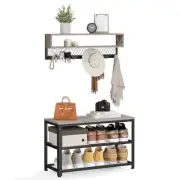 Coat Rack Shoe Bench Set, Hall Tree with Bench, 28.6"W x 17.7"H Heather Greige