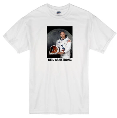 NEIL ARMSTRONG JULY 20 1969 MOON LANDING APOLLO 11 NASA ASTRONAUT WHITE T-SHIRT