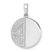 Solid 14k White Gold 1/4ct. Simulated CZ Fancy Half and Circle Pendant