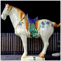 在飛比找Yahoo!奇摩拍賣優惠-下殺 唐三彩陶瓷馬擺件國禮大馬工藝禮品客廳裝飾品中式博古