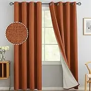 Yakamok Burnt Orange Linen Curtains 100% Blackout 84 Inches Long,Room Darkening Textured Curtains for Living Room Thermal Grommet Bedroom Curtains 2 Panels with White Liner