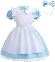 Dressy Daisy Fancy Wonderland Party Costume Dress Up Set with Apron Pinafore & Headband for Toddler Little Girls Size 2 to 14