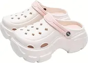 [Hhhchpm] Women's Trendy Platform Clogs, Solid Color Hollow Out Non Slip Slide Shoes, Outdoor Beach Sandals