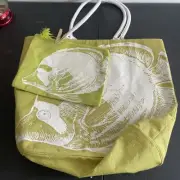 Mud Pie beach tote bag large jute two handles fish new w/out tags* & Zipper Bag