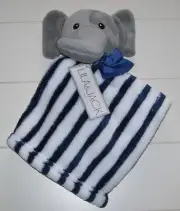 Lila & Jack Super Soft Plush White Blue Stripe Elephant Security Baby Blanket