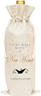 Housewarming Gift Wine Bag for Women Men Homeowners New Home Gifts for Family Best Friend Going Away Gifts for Besties Friends House Warming Gifts for Neighbors Clients New Home Wine Bottle Gift Bag
