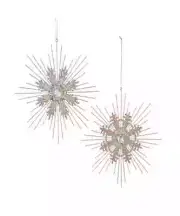 Silver Glittered Snowflakes Ornaments Set of 2 Christmas Decor