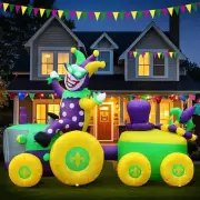 Mardi Gras Inflatable Jester Tractor, 6FT Jester Drive Tractor with Beads Jes...
