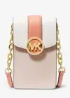 New Michael Kors Carmen Small Faux Leather Phone Crossbody Powder Blush Dust bag