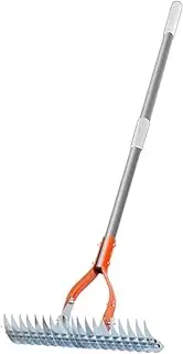 Hand Rake Garden Tool - Adjustable Long Handle Stainless Steel Cultivator - Tiller Cultivator, Portable Ergonomic Gardening Tools for Weeding, Loosening, Aerating, Pressing Soil