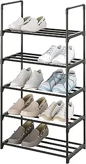 5-Tier Small Shoe Rack, Metal Stackable Kids Shoe Shelf Storage Zapateras Organizer,Narrow Shoe Rack Sturdy for Closet Hallway Entryway Living Room Bedroom (Black)