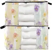 Amooorous Yellow Purple Fresh Flowers 60/95 L zippered shoe storage with Reinforced Handles, clear window storage containers with lids for King Comforter Bedding Pillow Sheet