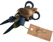 VINTAGE Christmas ornament Original Tags Decorative Bird Floral scissors thread