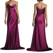 NEW! Diane von Furstenberg DVF BIAS CUT Cowl-Neck Satin Gown In Aubergine Sz 14