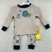 Wonder Nation Boys 12 Mth Sleepwear Tan Long Sleeve Shirt Pants Lion Zoo Print