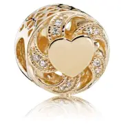 PANDORA 14K Gold Ribbon Heart CZ Charm 751004CZ