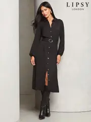 Lipsy Black Midi Long Sleeve Button Through Shirt Dress (AY2911) | $111