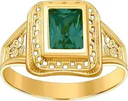 [JewelryWeb] 10k Yellow Gold Womens Green Emerald-Cut CZ Simulated Diamond May Ring 12.3mm Wide Band Style-Ring for Women