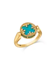 Roberto Coin 18K Yellow Gold Venetian Princess Medallion Mother of Pearl, Turquoise & Diamond Reversible Ring