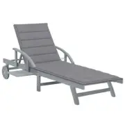 Wooden Sun Lounger With Wheels And Cushion Solid Acacia Garden Deck Pool Sunbed