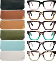 KoKoBin 6 Pack Oprah Style Reading Glasses for Women， Oversize Square Frame Blue Light Blocking Comfortable Readers