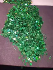 Bulk lot 13 jars of Chunky Green Holographic polyester glitter mix 2 oz.