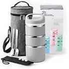 Home Stackable Stainless Steel Thermal Compartment Lunch/Snack Box, 3-Tier Insul