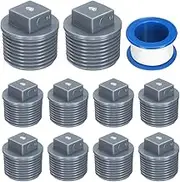 uxcell 10Pcs 3/4 Inch PT Male Thread PVC Pipe Fitting Plug, Cleanout Plugs, Water Drain End Caps Coupling Adapter with Tape for Water Heater Supply Lines, Plumbing, Gray