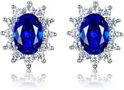 [Generic] Women Stud Earrings with Aaaaa Royal Blue Green Light Blue Spinel Zircon Oval 925 Snowflake Earring Made in China