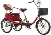 DEFGHIJ Foldable Tricycles for Adults 6 Speed 20in 3 Wheel Bike Three Wheeled Bicycles Cruiser Trike with Cargo Backrest Seat Shopping Basket Exercise Picnic City Bike