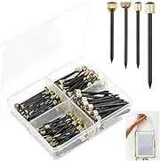 Deepton 120Pcs Picture Hanging Nails, 4 Styles Picture Nails for Walls, Brass Head Picture Pins with Plastic Storage Box, Picture Hooks for Hanging Photo Frame