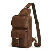 Sling Bag Men Women Vintage Genuine Leather Shoulder Backpack Chest Dark Brown
